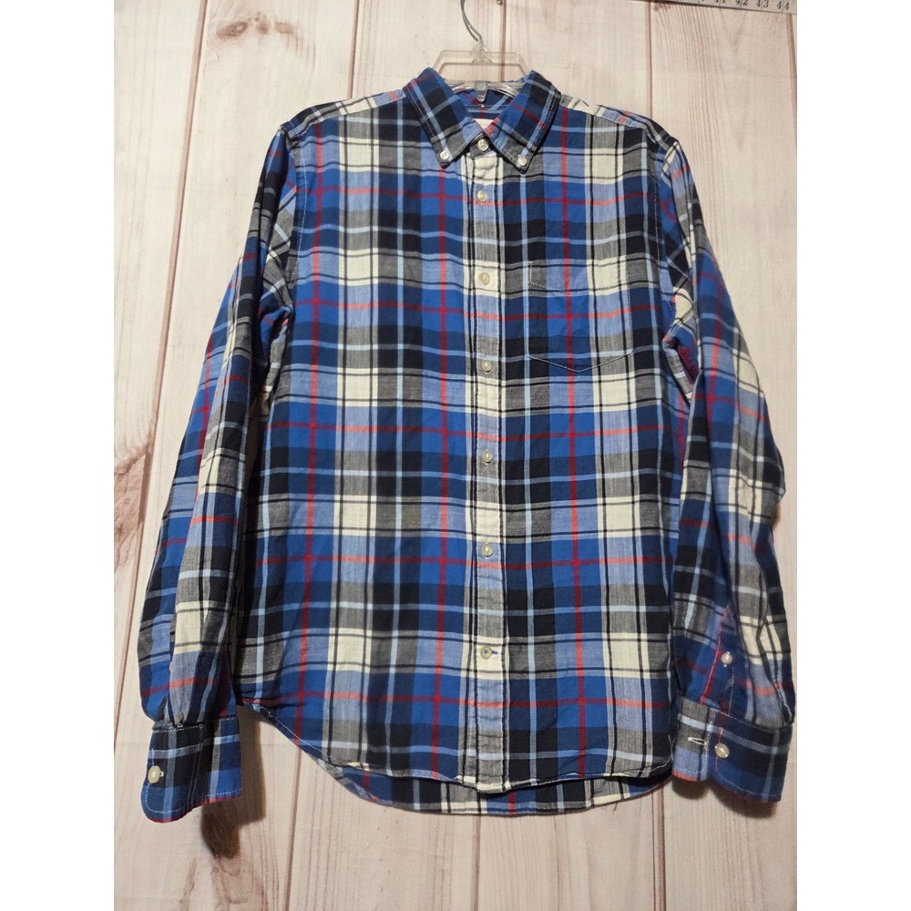 Gap Men Plaid Button Down Shirt Blue‎ White Red Cotton Long Sleeve Size M Preppy